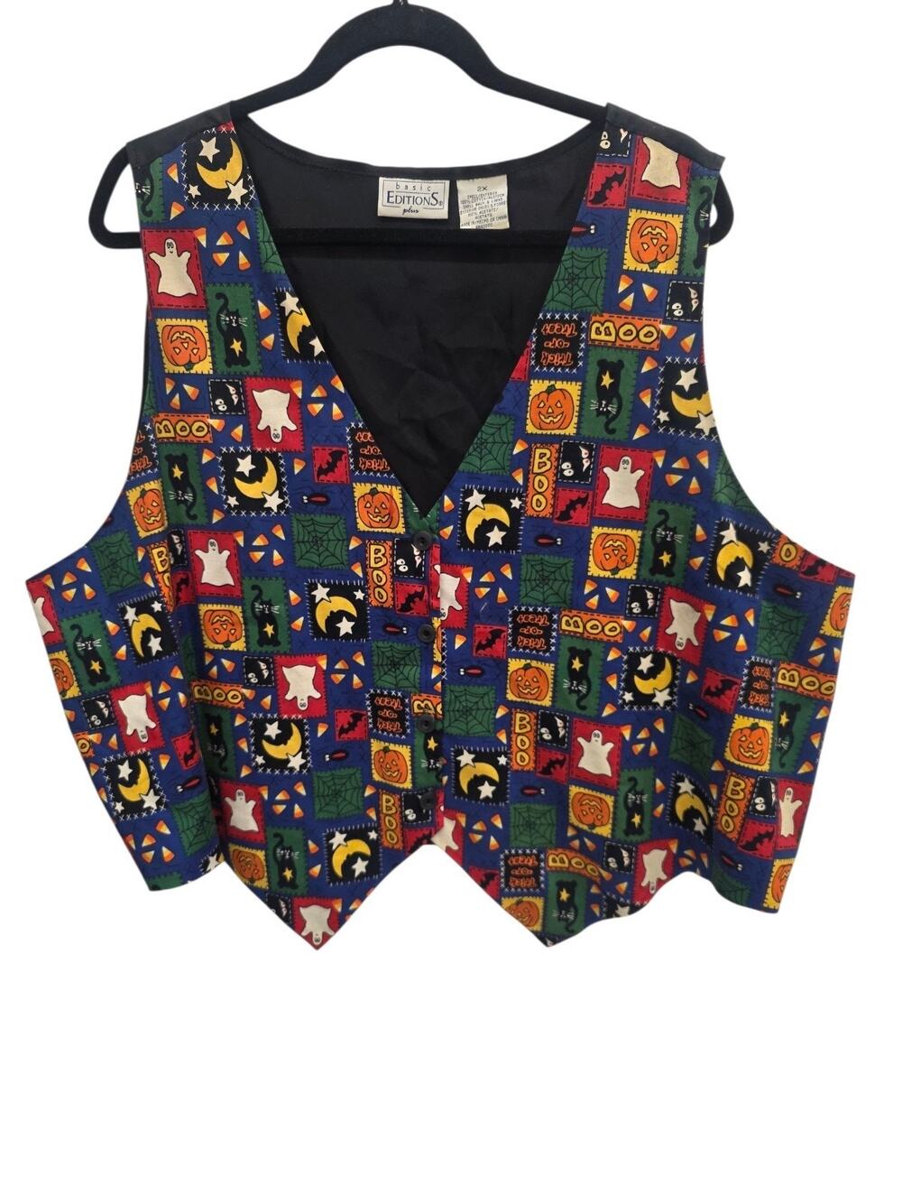 Vintage BASIC EDITIONS Plus Button Up Halloween Vest Size 2X Cotton/Acetate